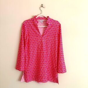 Jude Connally Tunic Top Pink Orange Geometric Womens Size S